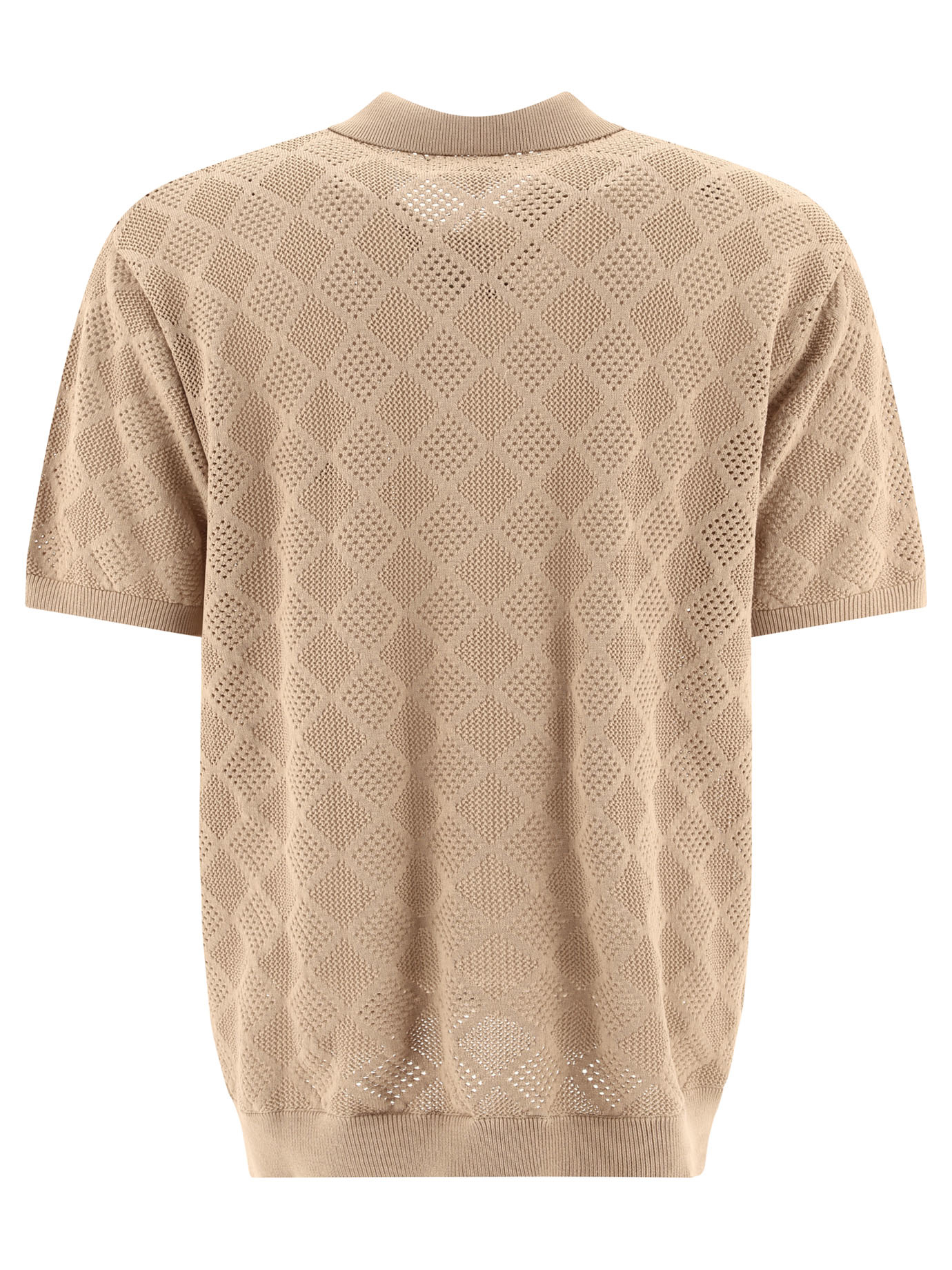 BEAMS PLUS Beige Zip knit mesh polo shirt